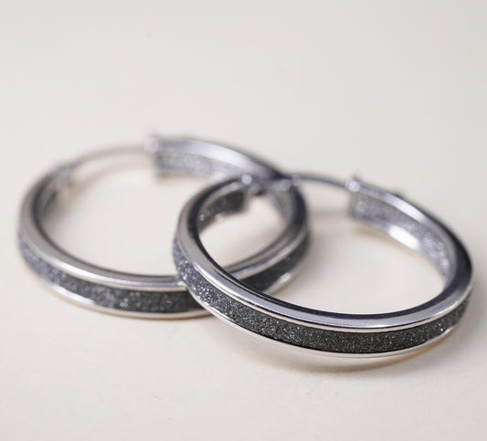 1", Vintage sterling silver loop earrings, 925 fashion glittering hoops