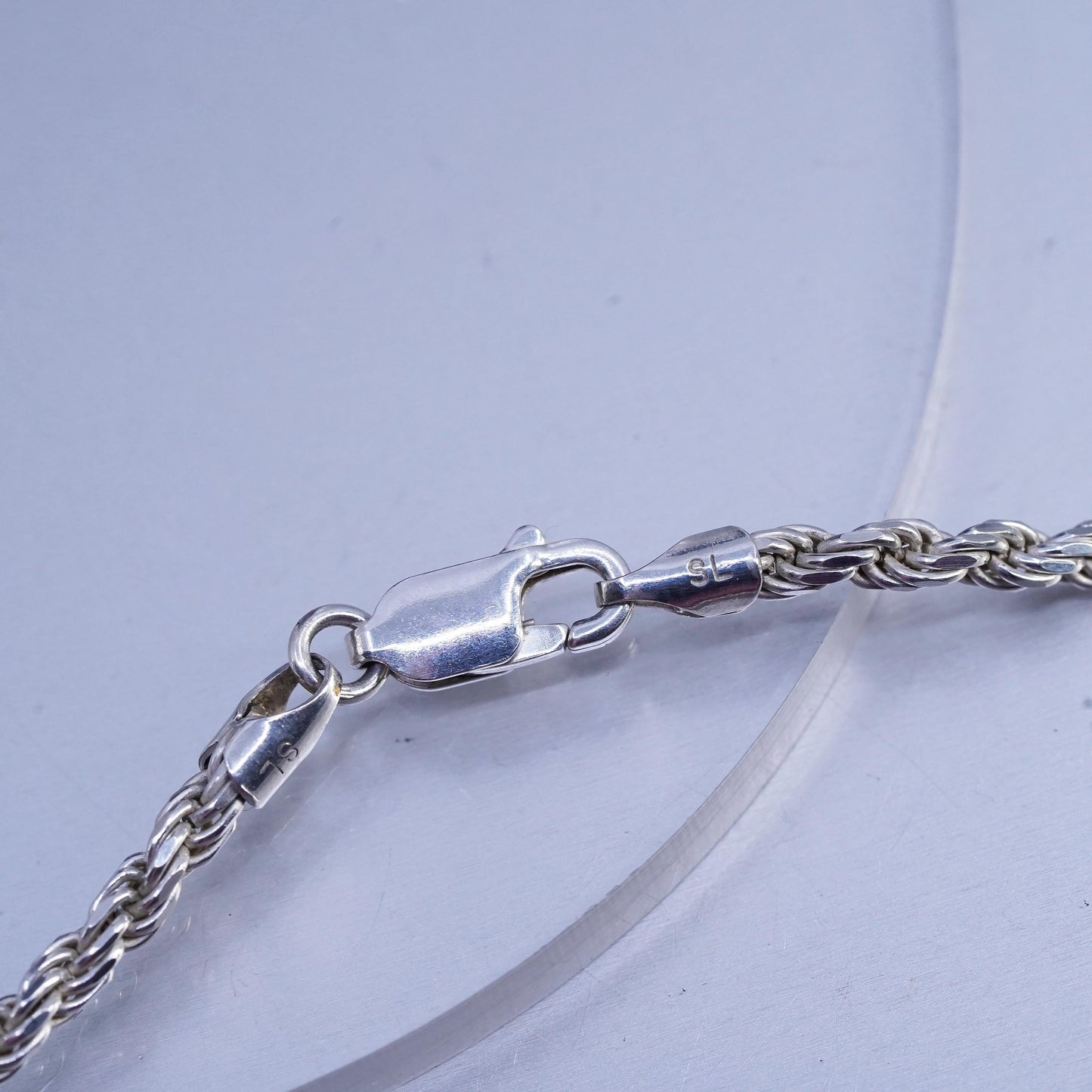 30" 3mm, vintage Italian Sterling 925 silver diamond cut rope chain necklace