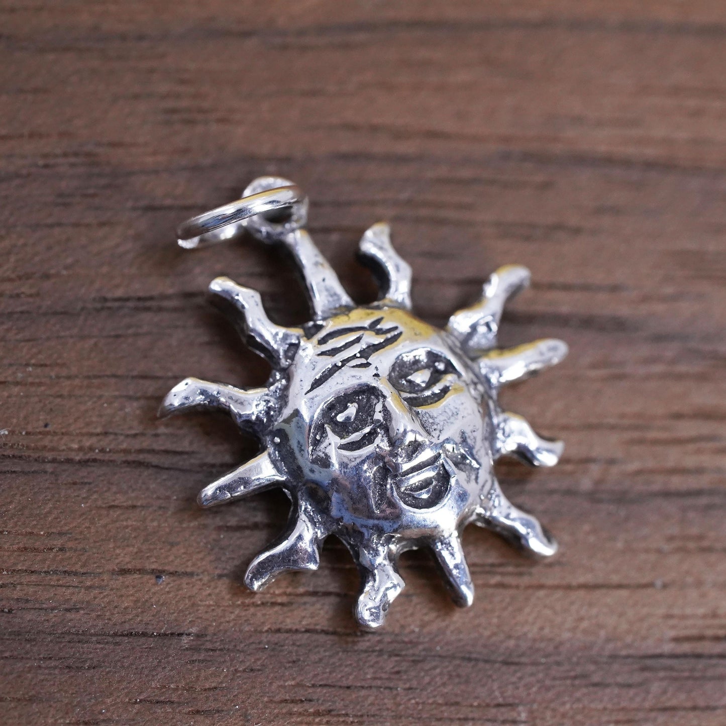 Vintage Sterling silver handmade sun face pendant, 925 sun charm