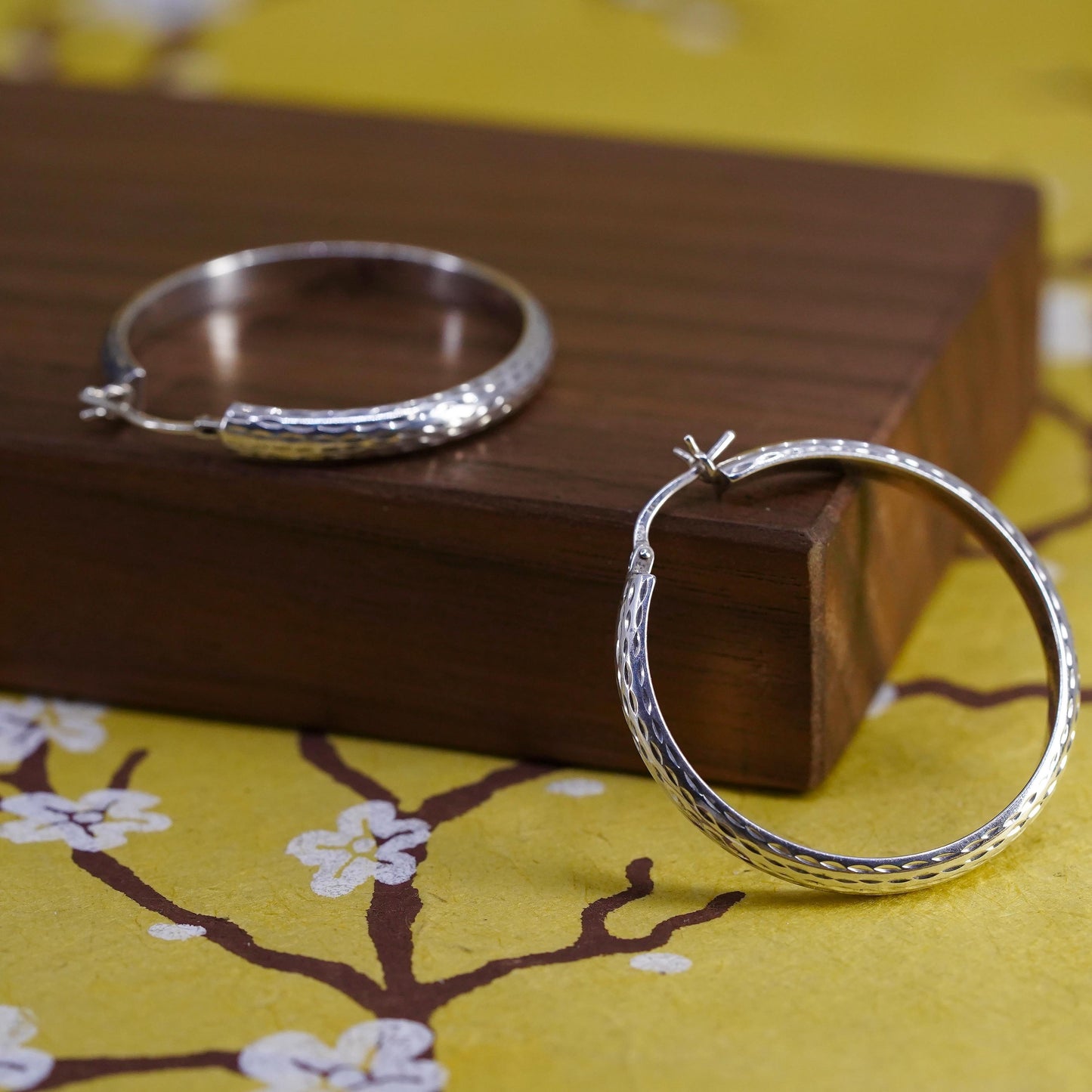 1.25", Vintage Sterling silver handmade earrings, textured 925 huggie hoops