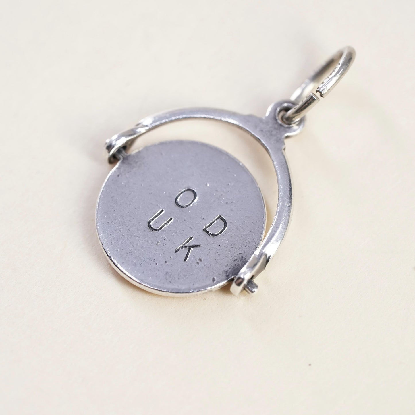 Vintage Sterling Silver Spinner Charm, 925 Rotating Good Luck Disc Pendant