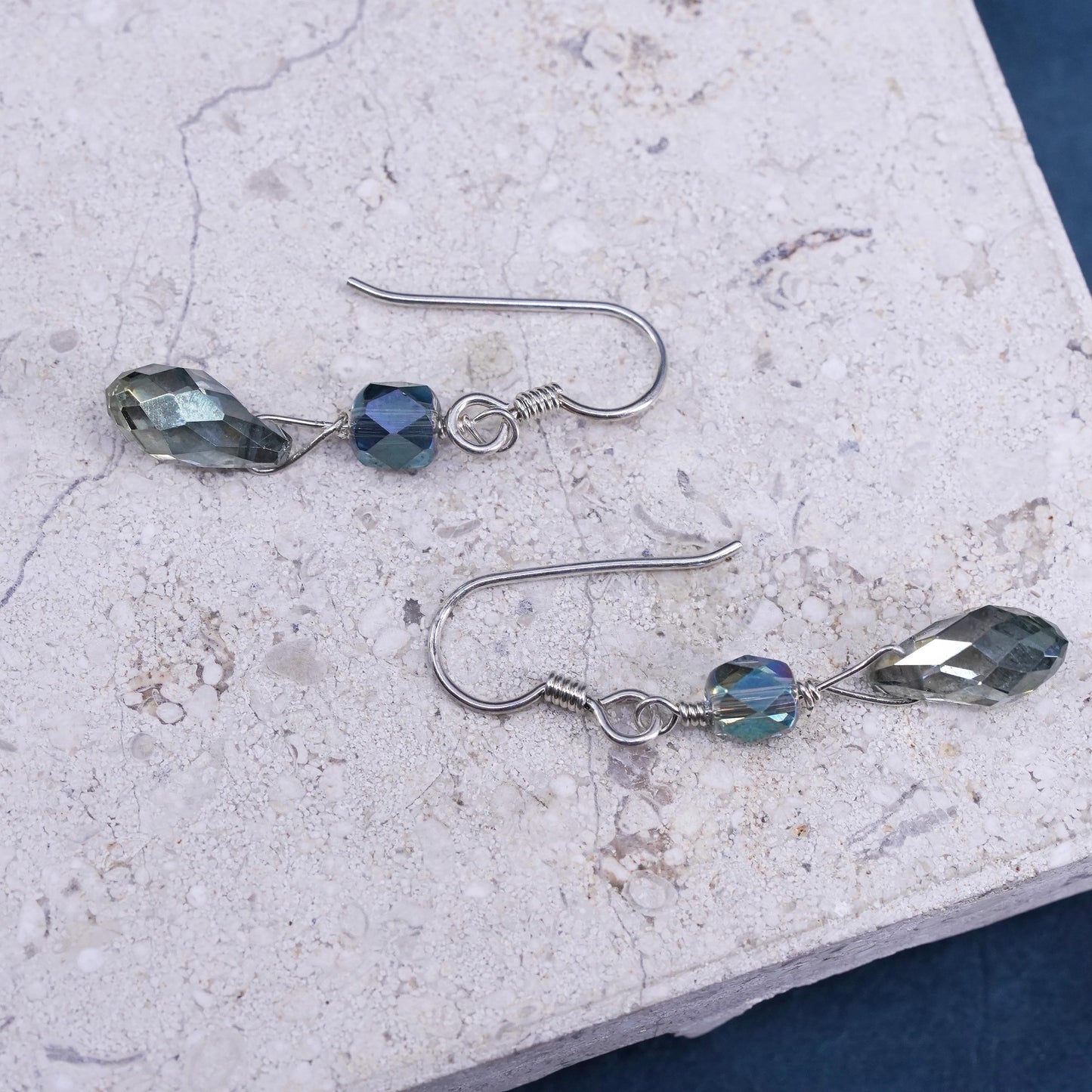 Vintage sterling 925 silver handmade teardrop crystal earrings