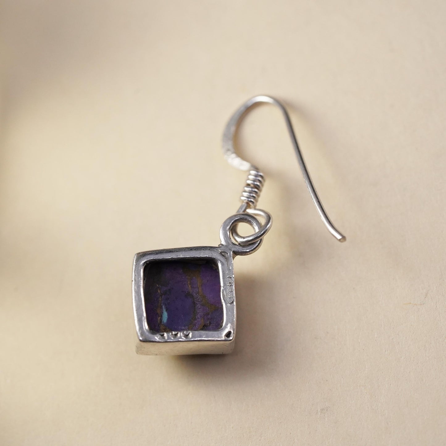 Southwestern sterling silver 925 handmade single earring with purple turquoise