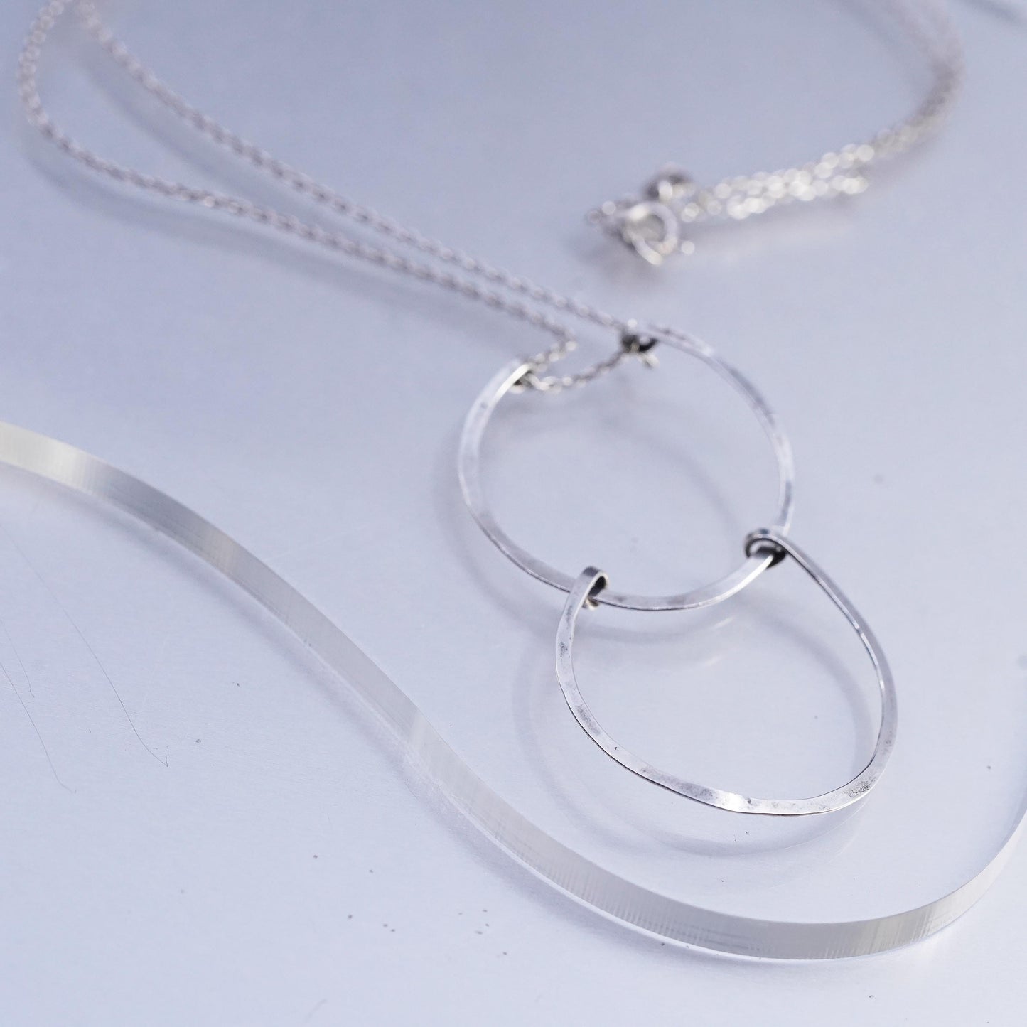 20" 1mm, vintage Sterling 925 silver circle necklace with double circle pendant