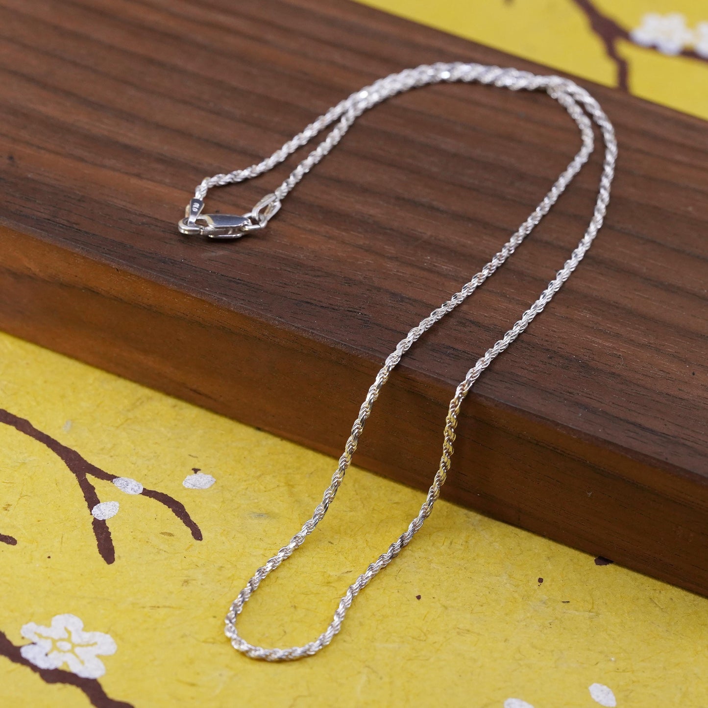 16" 2mm, vintage Italian Sterling silver necklace, 925 diamond rope chain