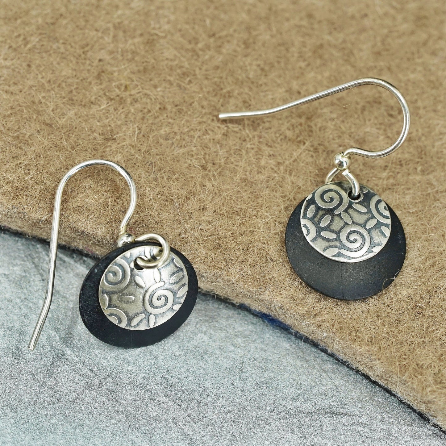 Vintage Sterling 925 silver handmade earrings with discs