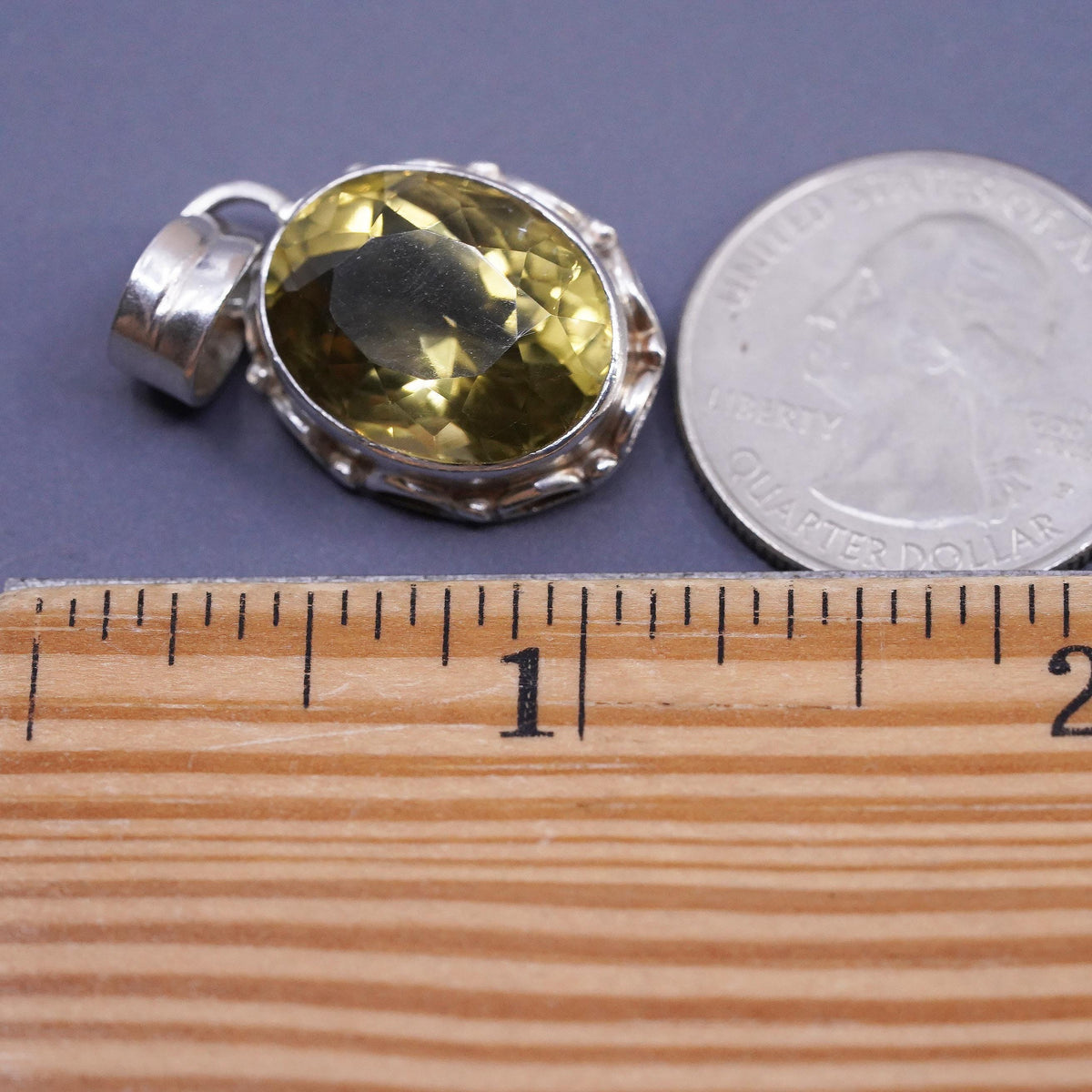 Vintage sterling silver 925 handmade oval pendant with citrine