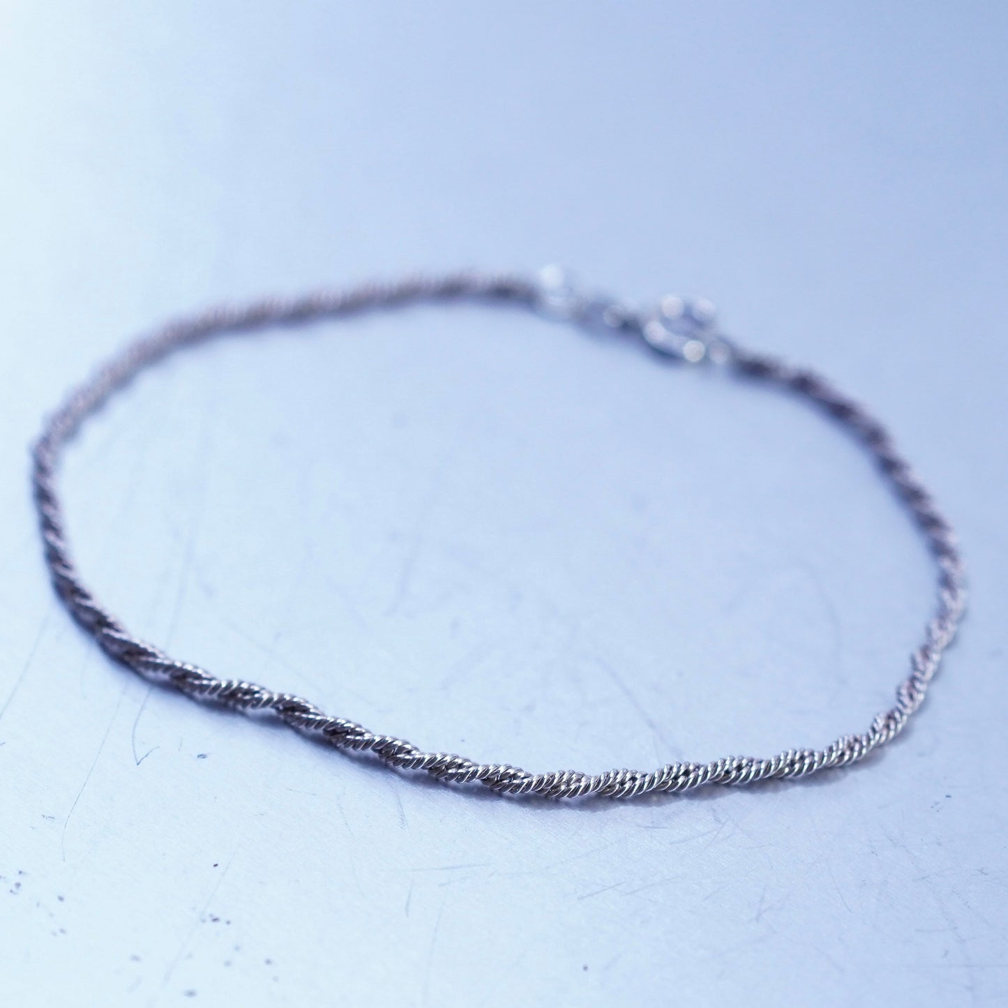 7”, 1.6mm, Vintage Italy Sterling 925 silver handmade bracelet, rope chain
