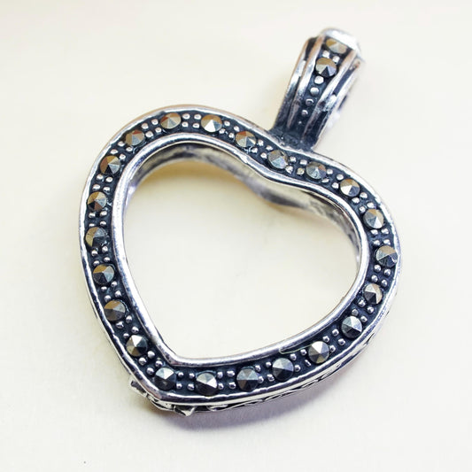vintage sterling silver 925 handmade heart pendant with marcasite