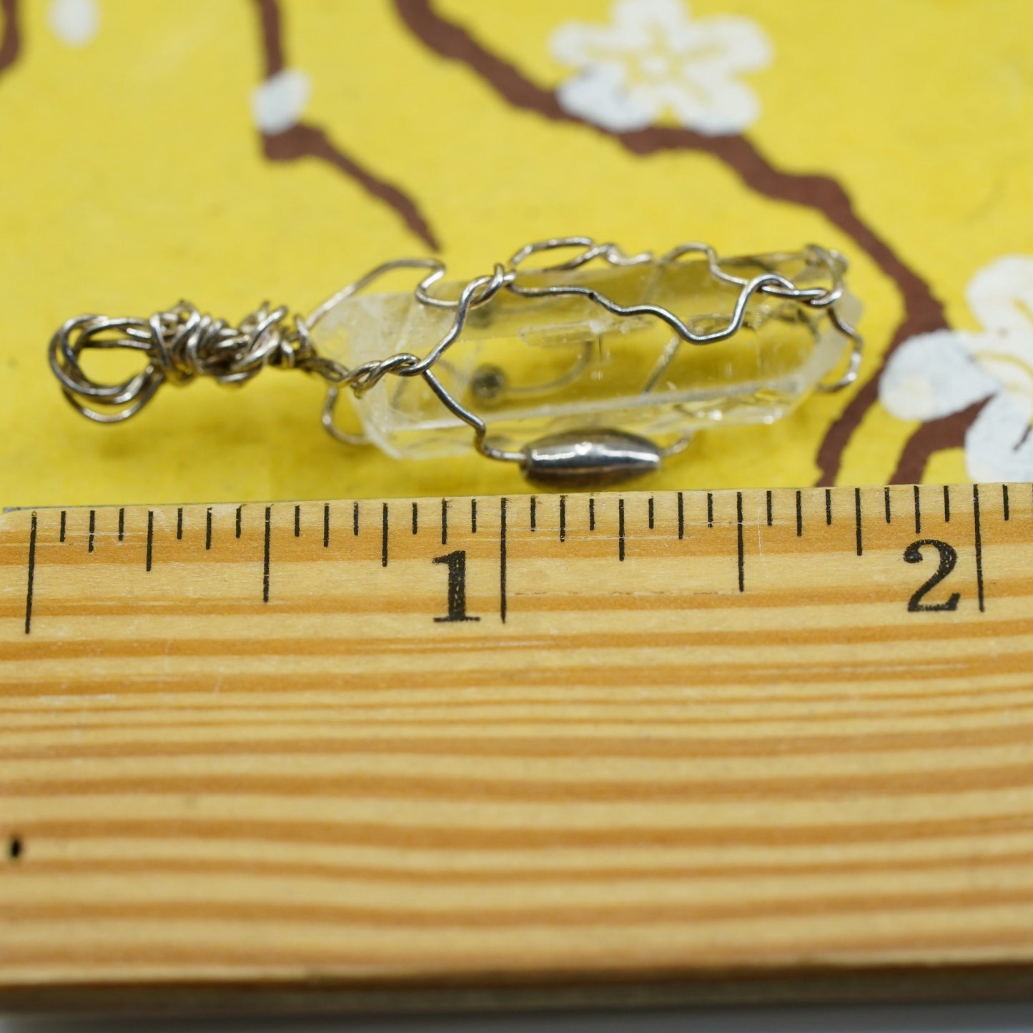 Vintage sterling 925 silver handmade healing crystal wired pendant