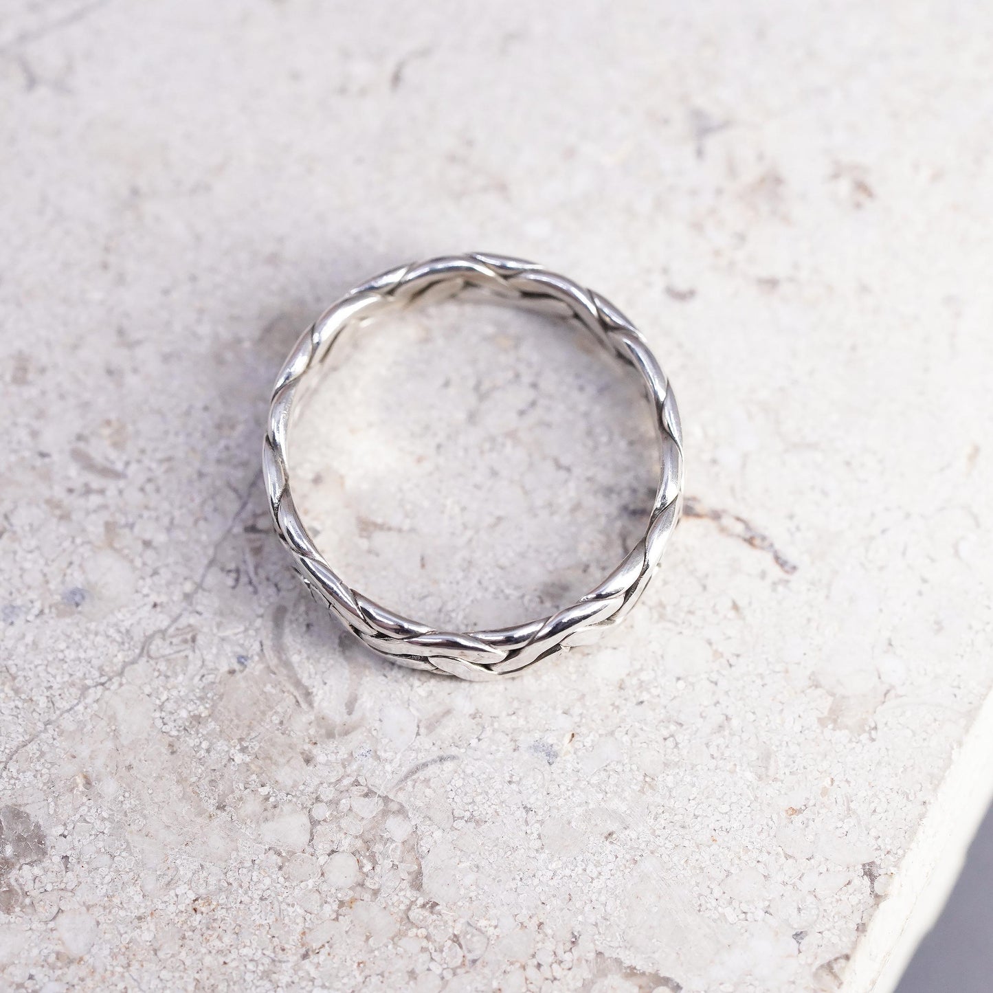 Size 7, vintage Sterling silver handmade ring, solid 925 silver cable band
