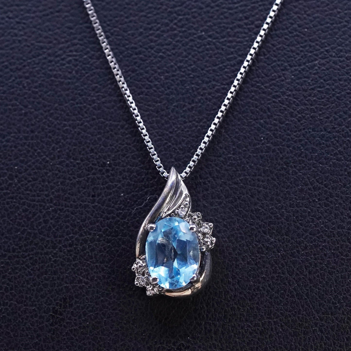 18" RL Sterling silver necklace, 925 box chain topaz diamond 10K gold pendant