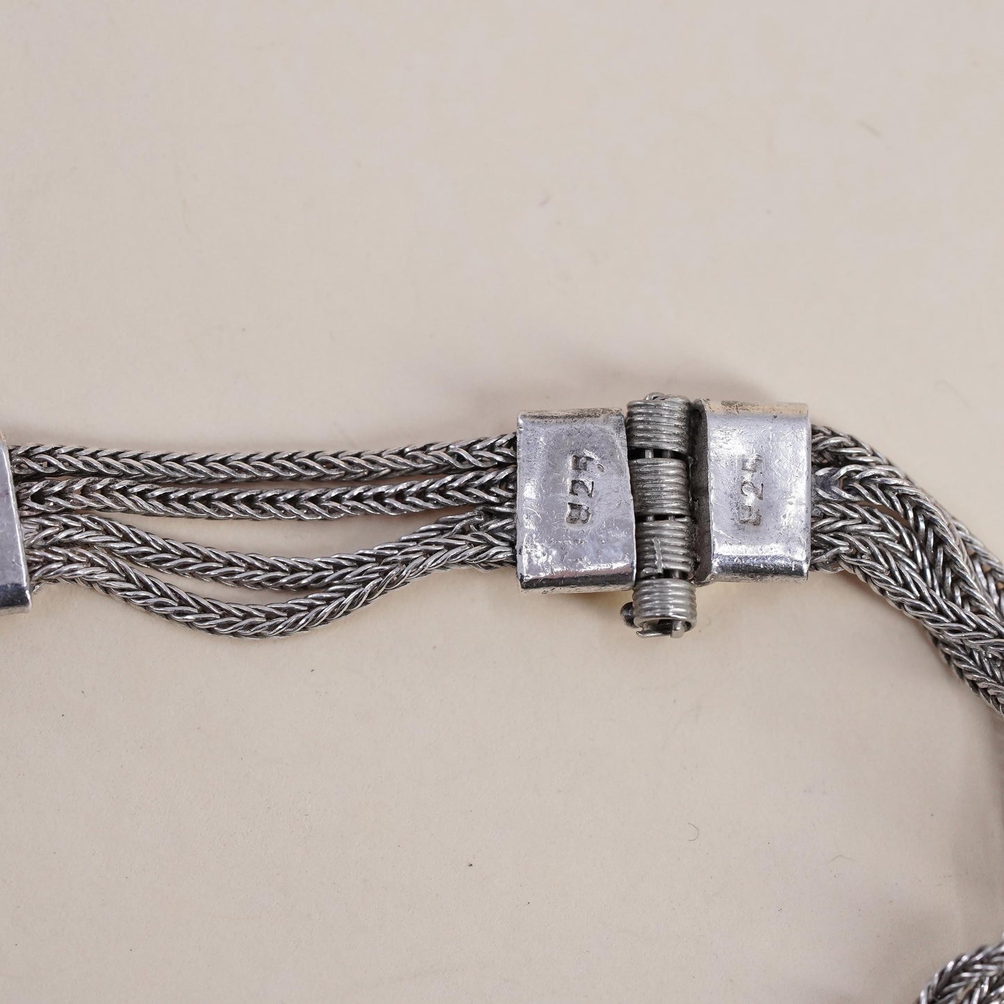 7.25”, VTG sterling silver handmade bracelet, multi strands 925 wheat chains