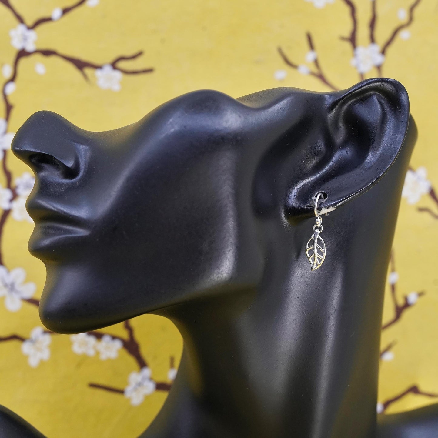 Vintage Sterling silver handmade earrings, 925 leaf dangles