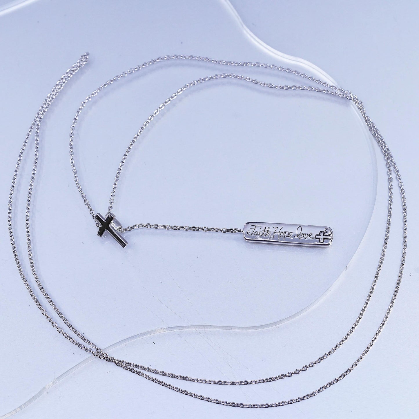 32", vintage Sterling 925 silver handmade extra long circle necklace cross