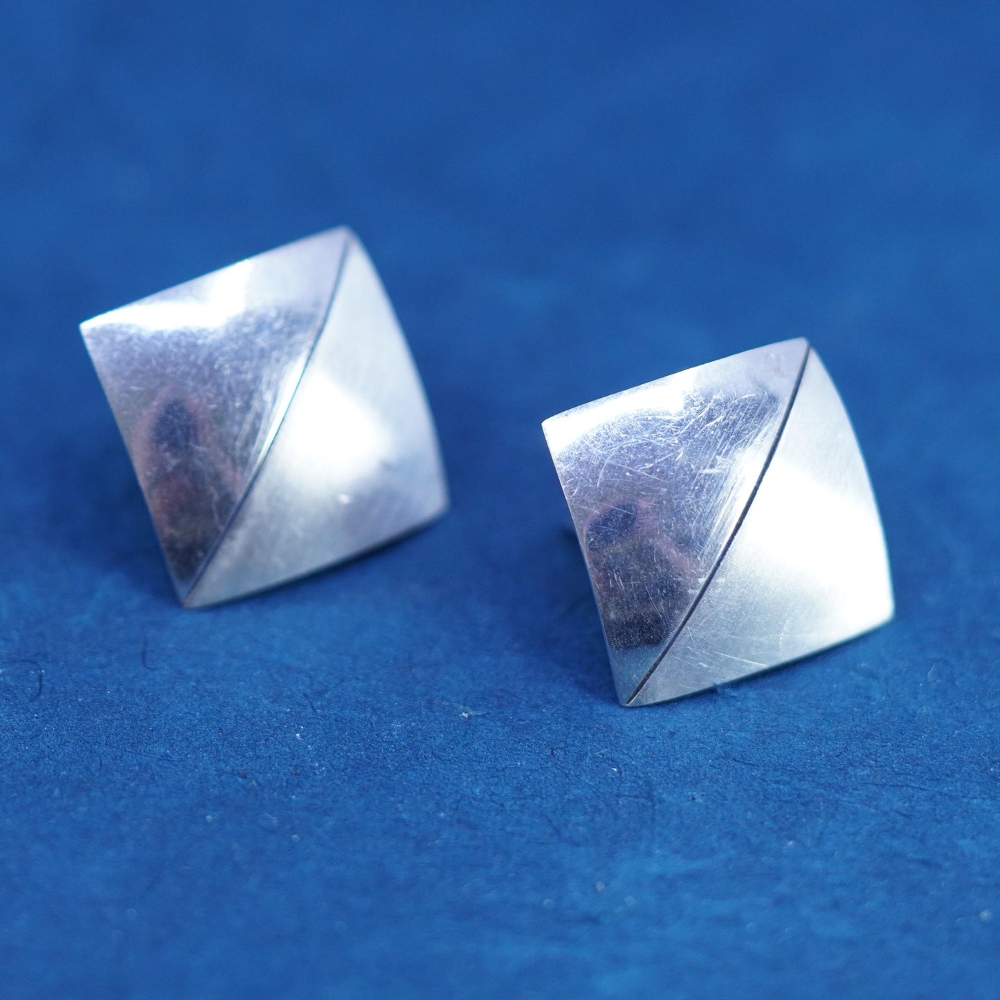 vintage Sterling silver handmade earrings, 925 square studs