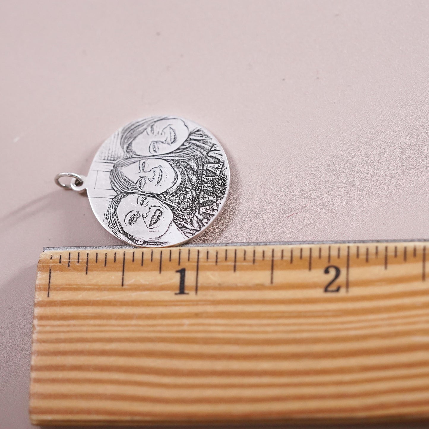 Vintage sterling silver handmade pendant, 925 tag charm with my girls”