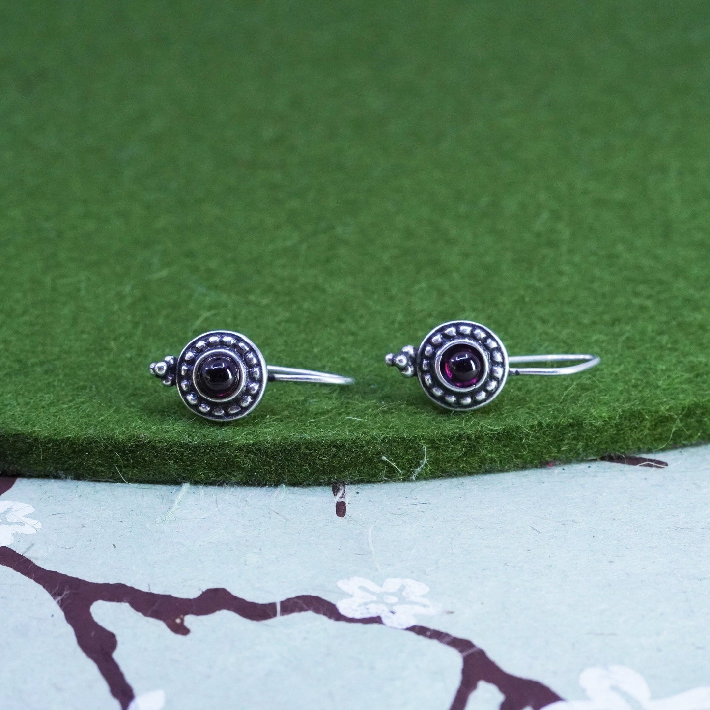 Vintage Israel Sterling silver 925 handmade earrings with garnet and beads