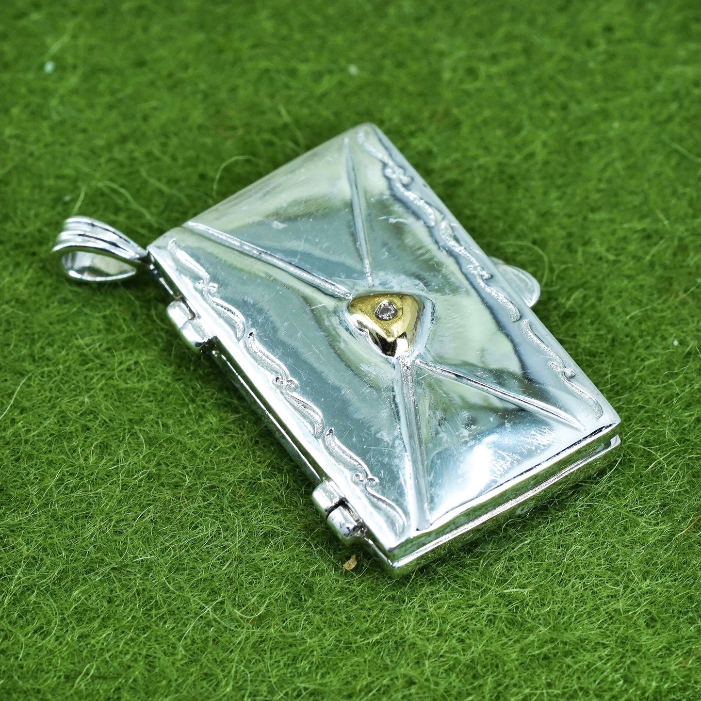two tone sterling silver heart charm, 925 daughter love letter diamond heart