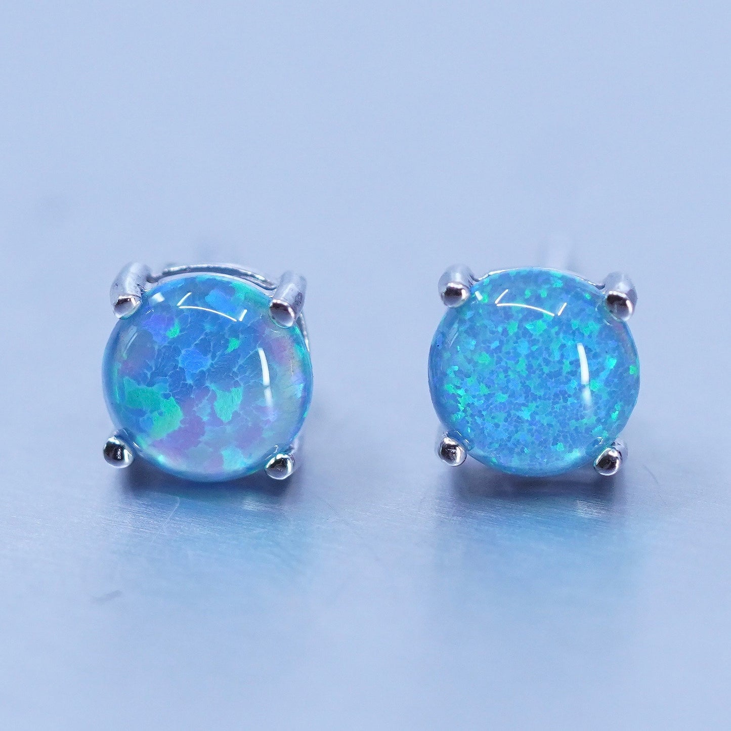 6mm, Vintage Sterling 925 silver handmade earrings, studs with opal