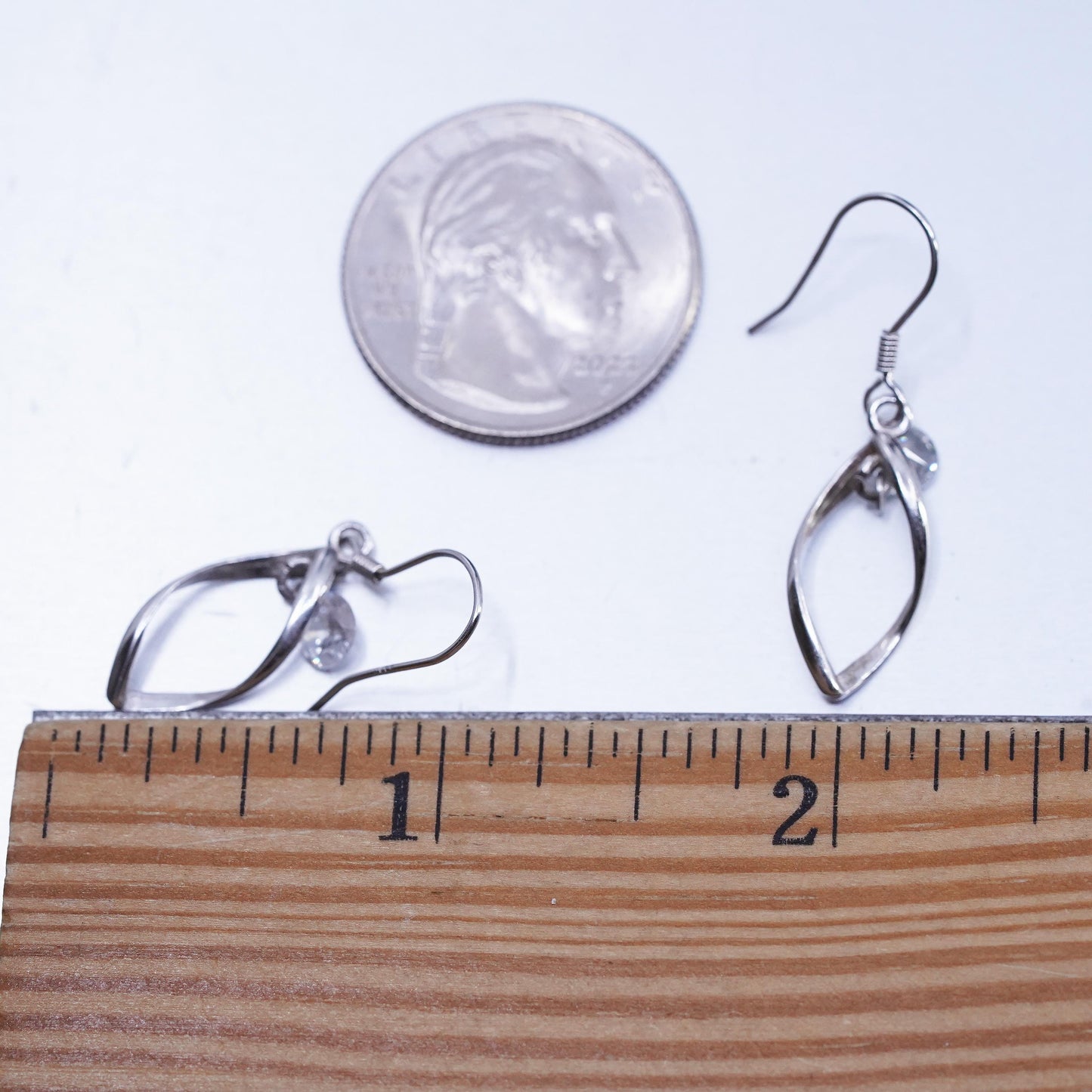 Vintage Sterling 925 silver handmade twisted earrings with Cz