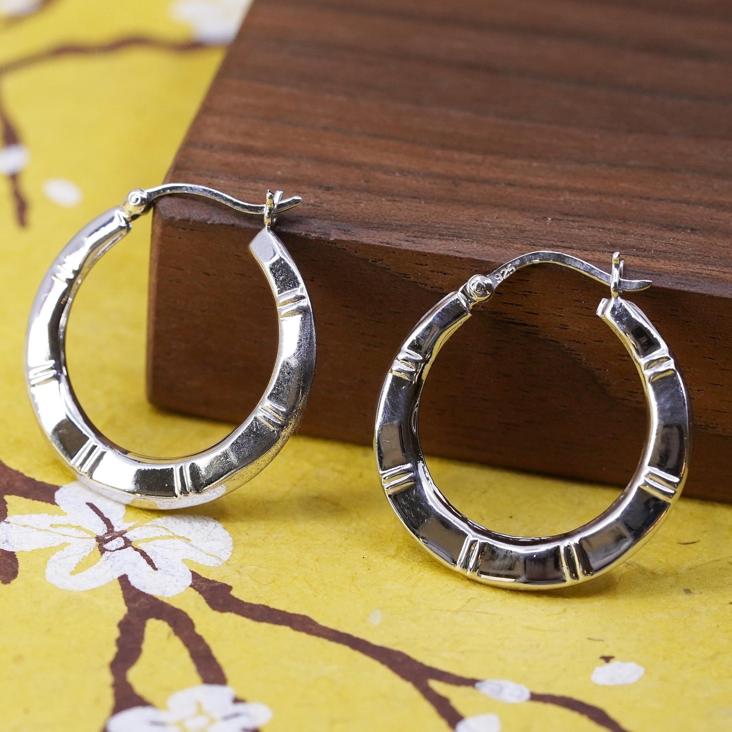 1”, Vintage Sterling silver handmade earrings, 925 silver hoops