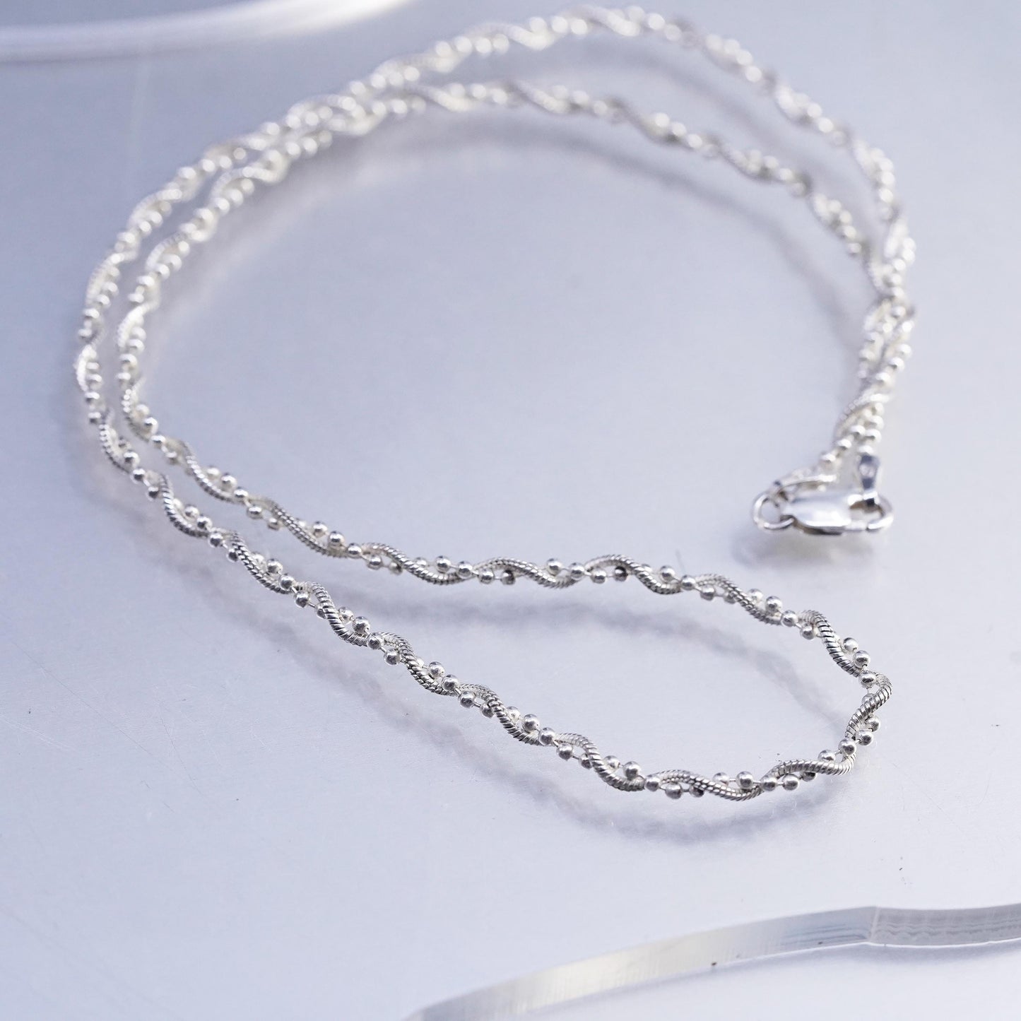 18" 3mm, vintage Italian Sterling silver necklace, 925 snake bead chain twisted