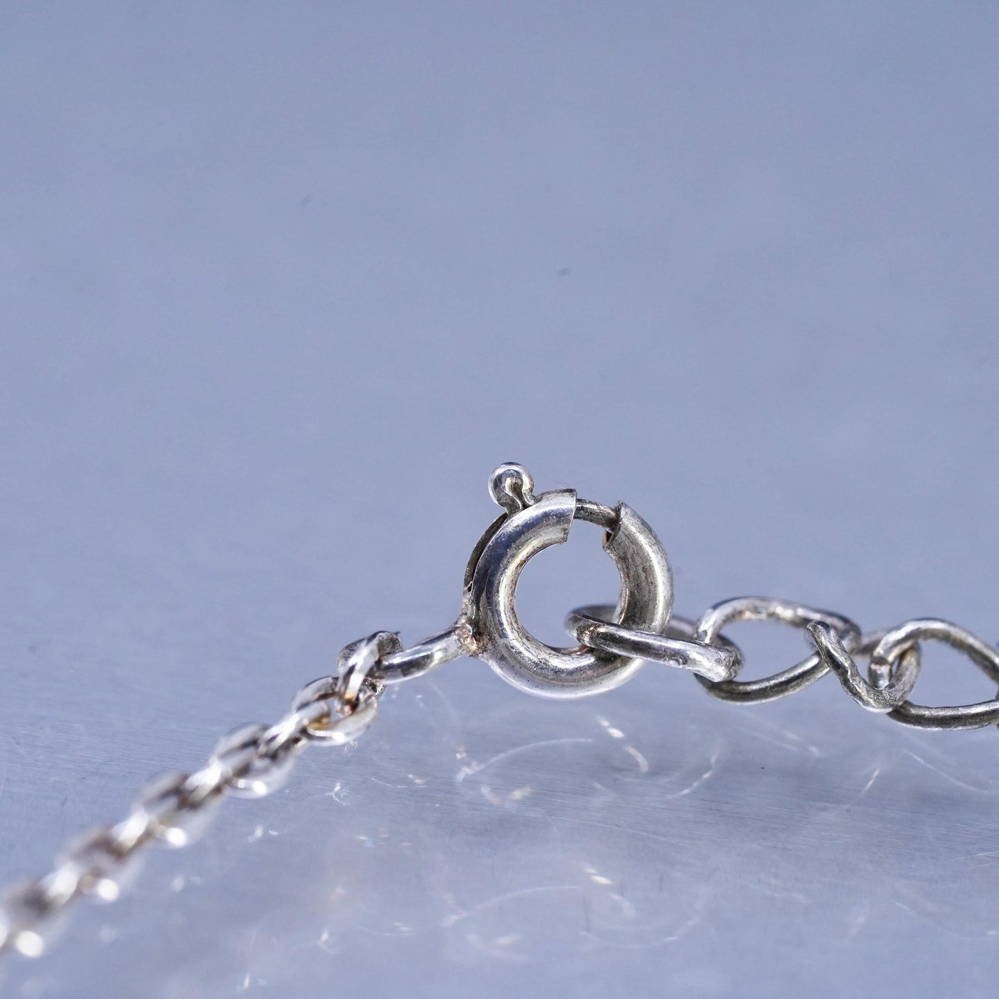 18+3", Vintage sterling 925 silver necklace, rope chain w/ pink crystal pendant