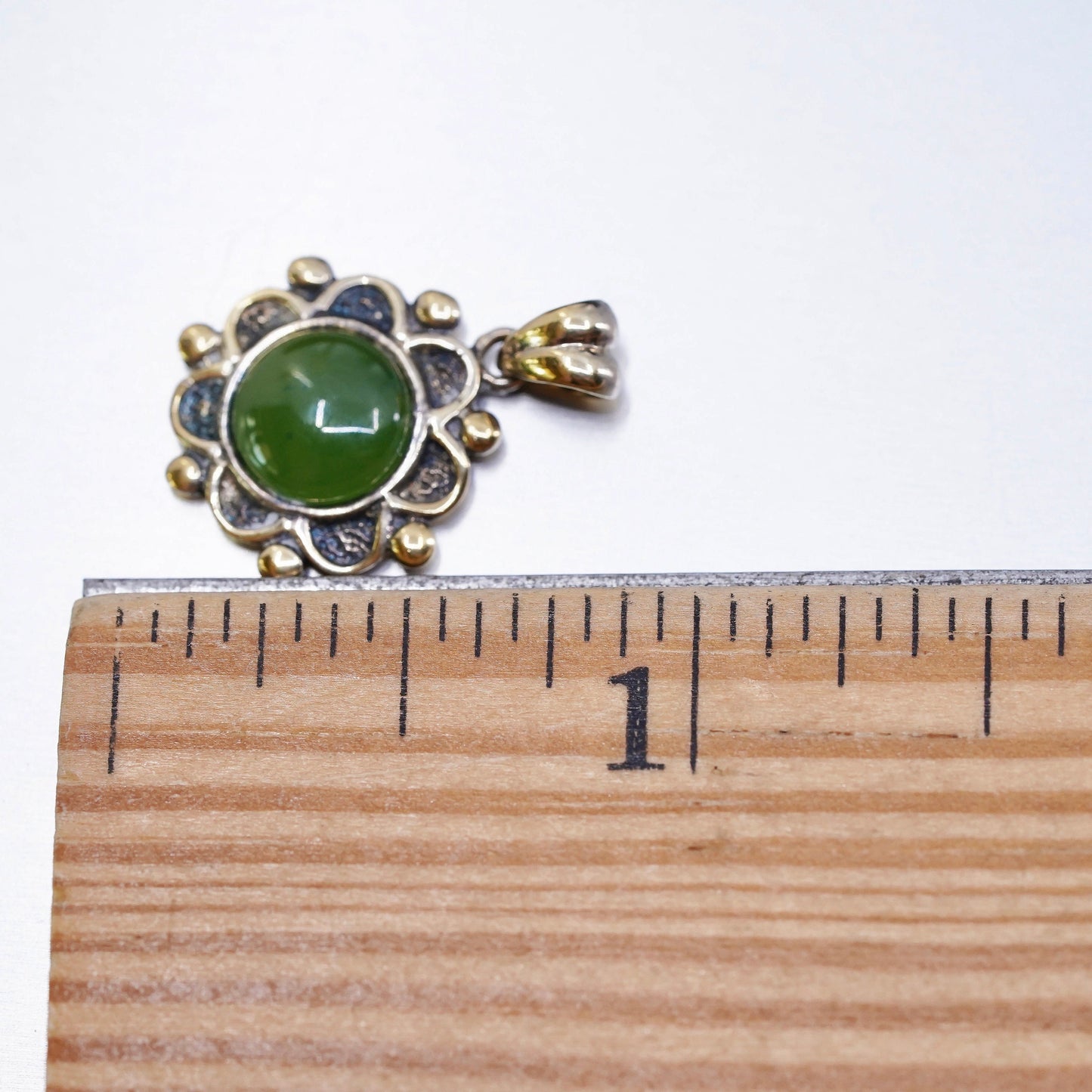 Vintage vermeil gold over sterling 925 silver pendant with jade and beads