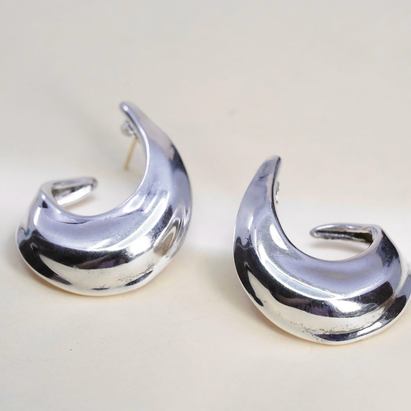 925 Sterling Silver Chunky Swirl Earrings, Bold Studs 14K yellow gold posts