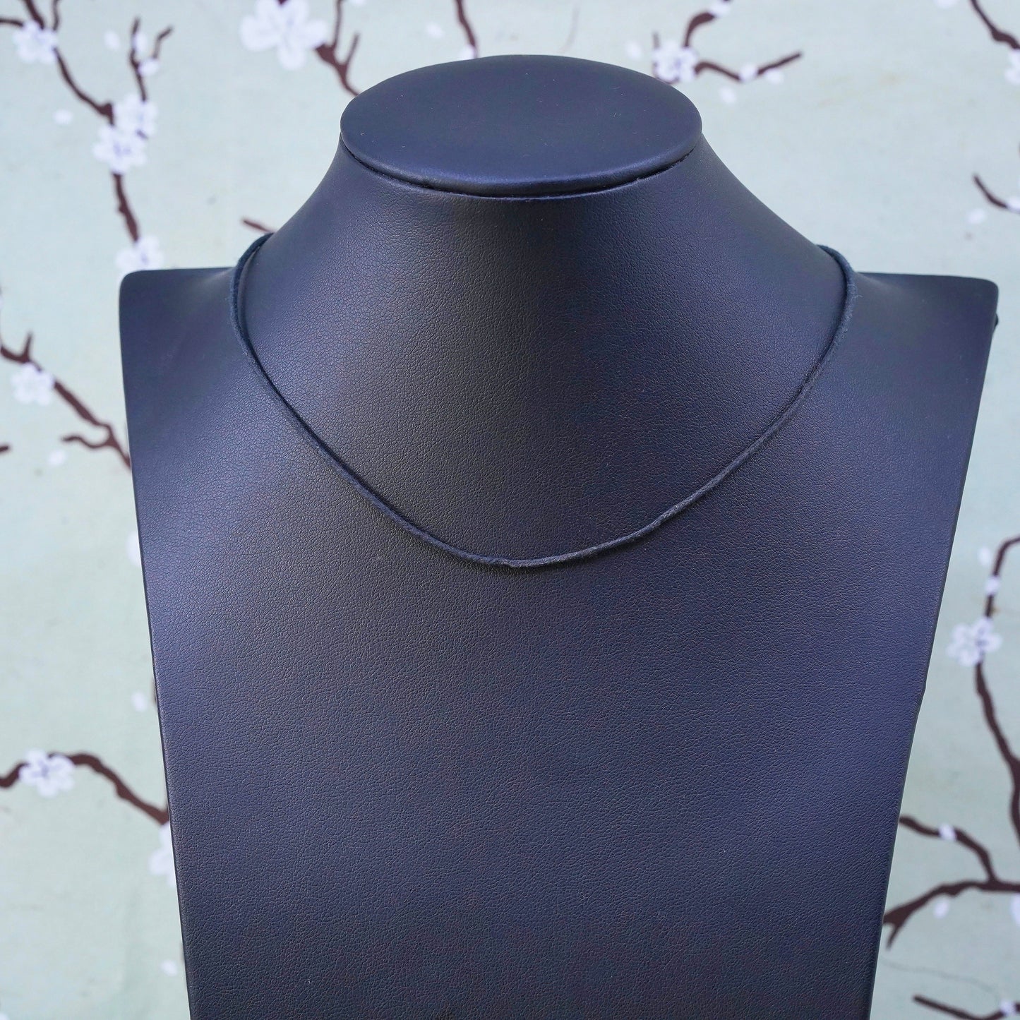 16" vintage Sterling 925 silver handmade necklace, black linen chain