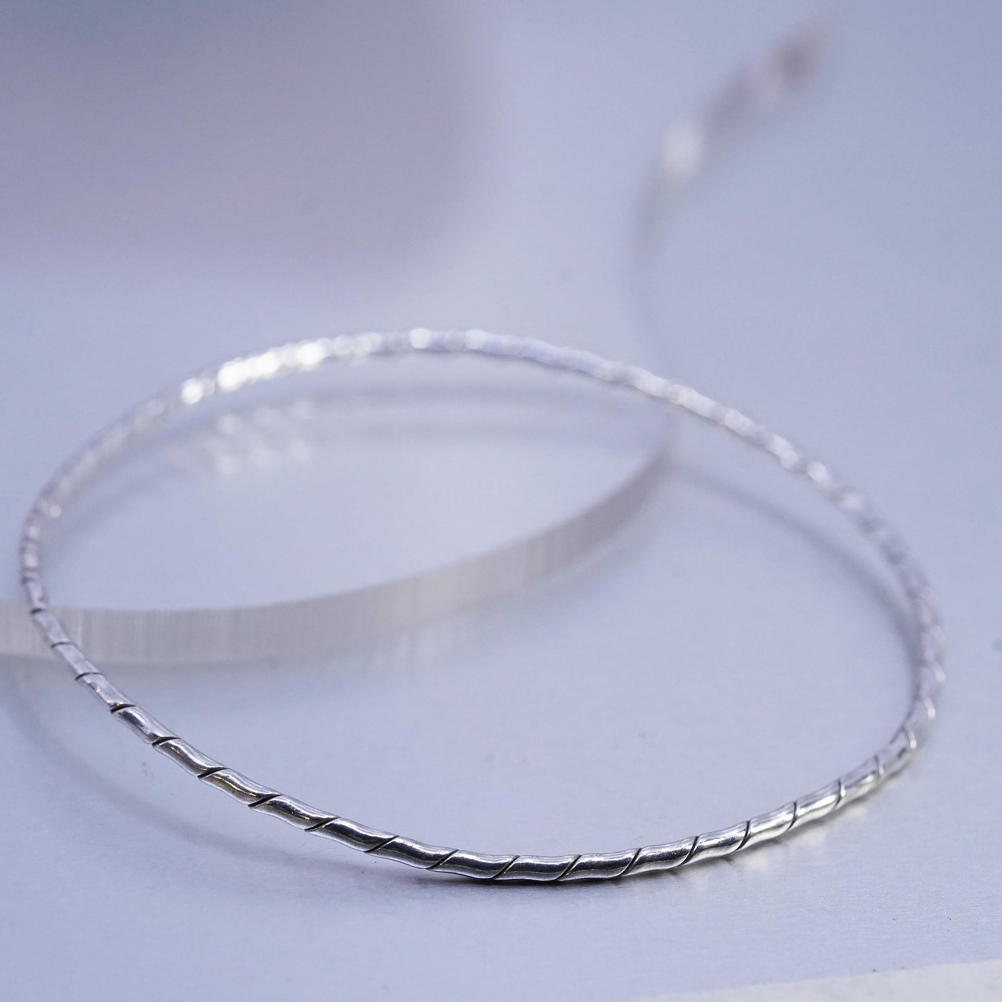 8.5", Italian sterling silver 925 silver bracelet, textured stackble bangle