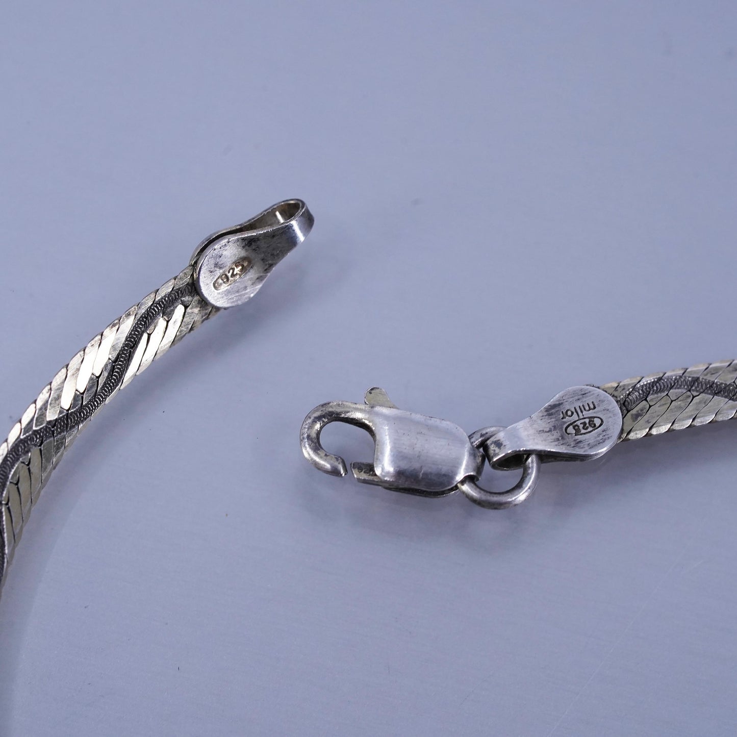 20”, vintage Italian Sterling 925 silver textured herringbone chain necklace