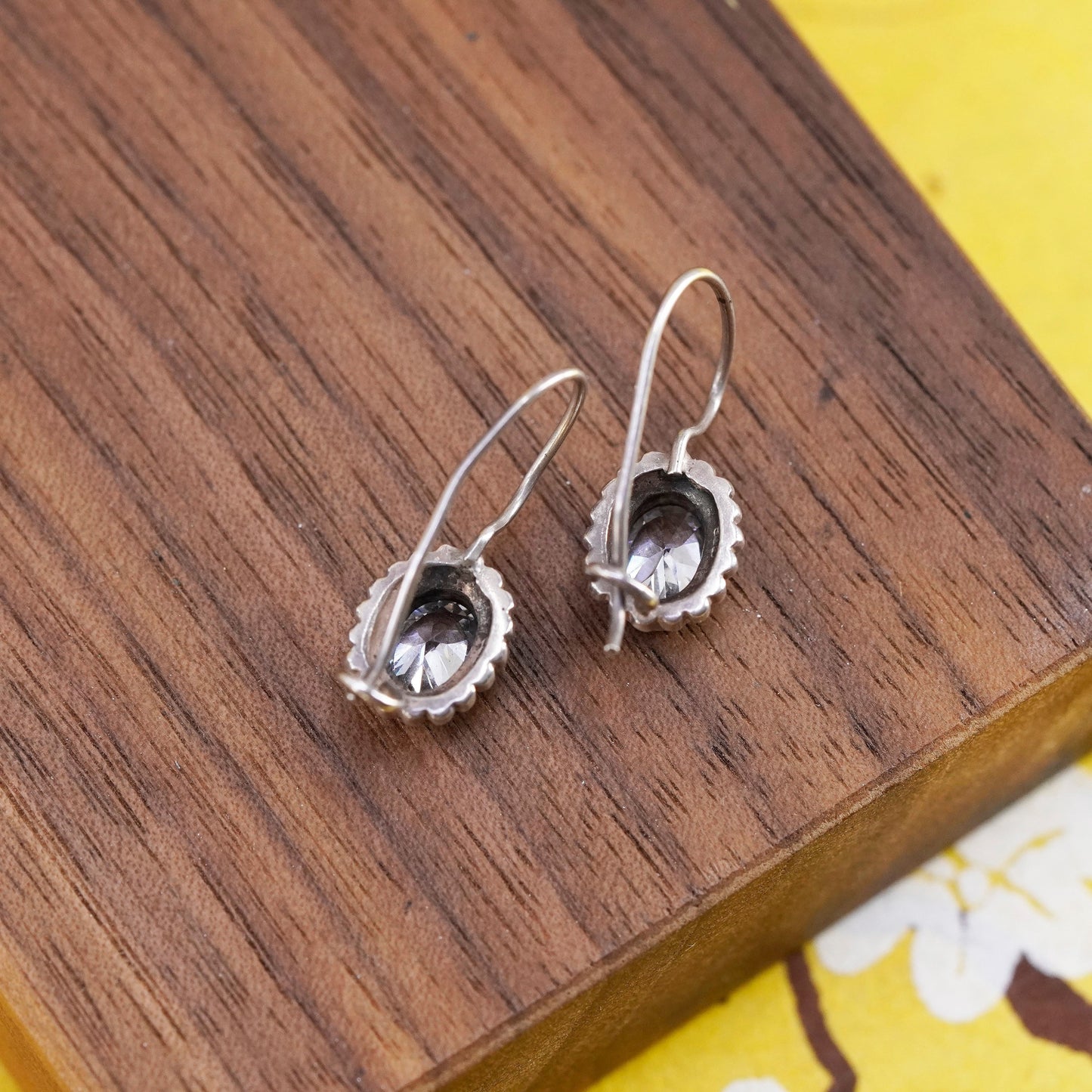 Vintage Sterling silver 925 handmade earrings with oval cut CZ