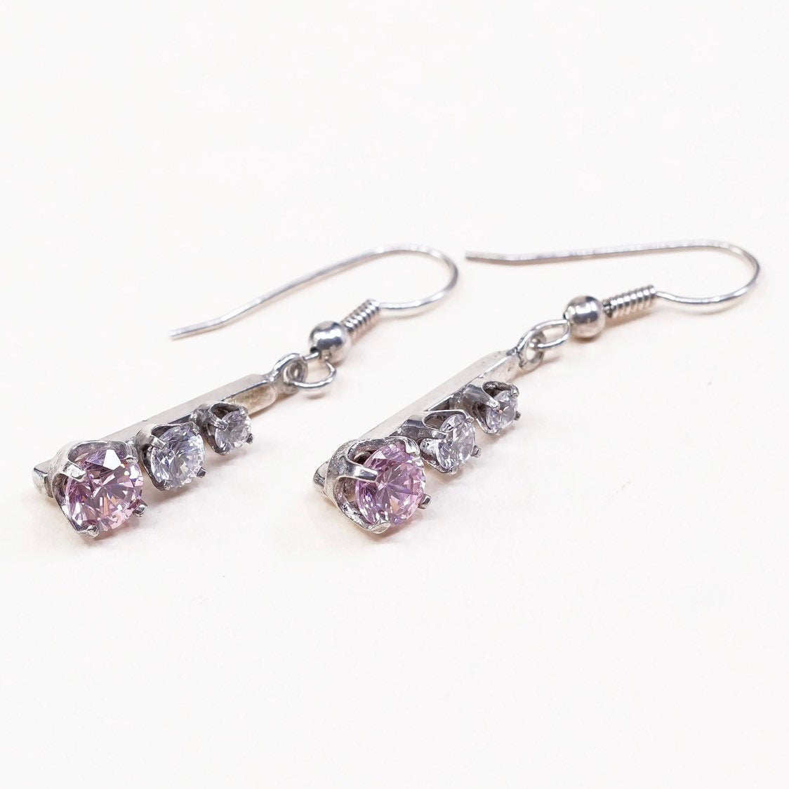 VTG Sterling silver handmade earrings, 925 w/ pink crystal, silver Tested