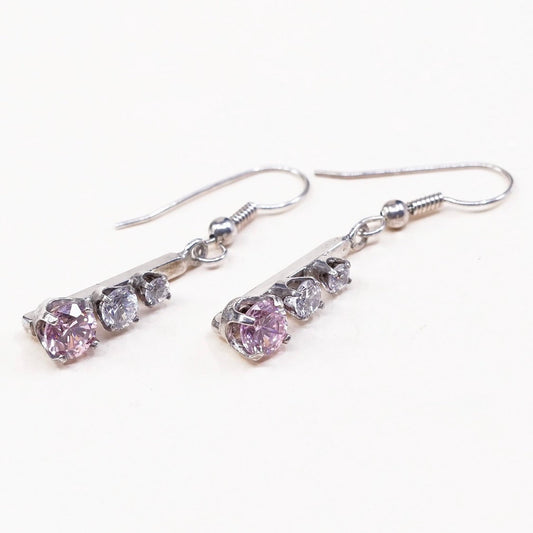 VTG Sterling silver handmade earrings, 925 w/ pink crystal, silver Tested