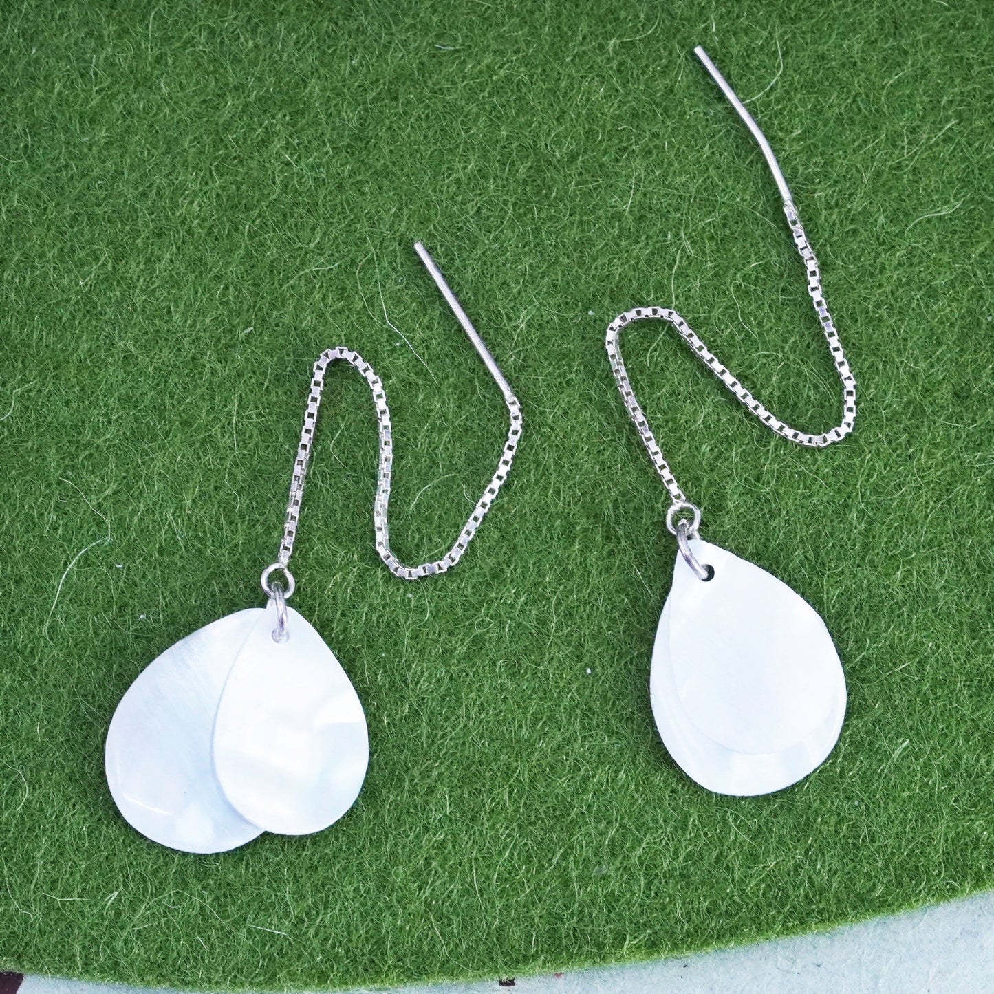 Vintage Sterling silver 925 handmade earrings with teardrop mother of pearl