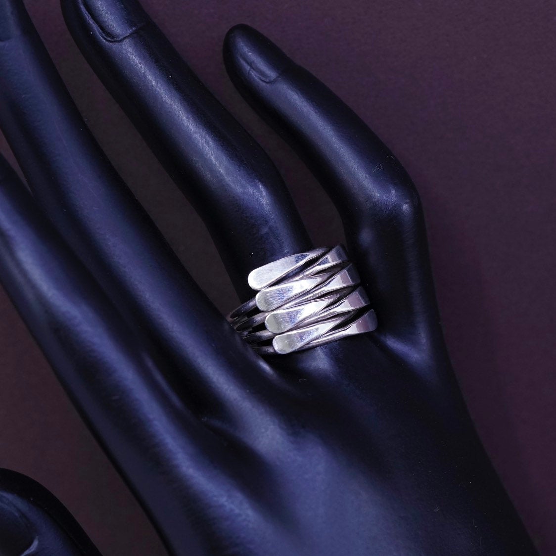 sz 7, vtg Sterling silver handmade ring, solid 925 entwined band