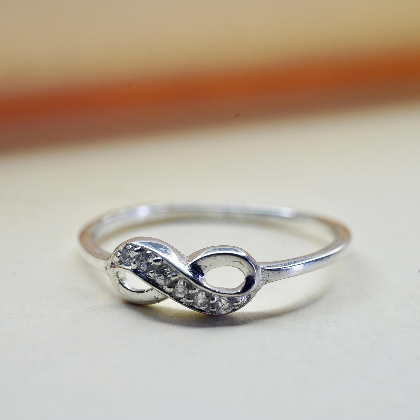 Size 7.75, vintage sterling 925 silver ring with cluster CZ, stackable band