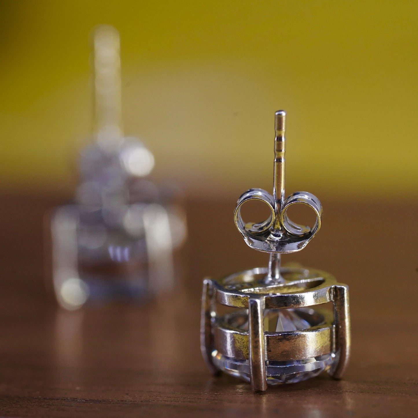 8mm, vintage Sterling 925 silver studs, clear cz earrings