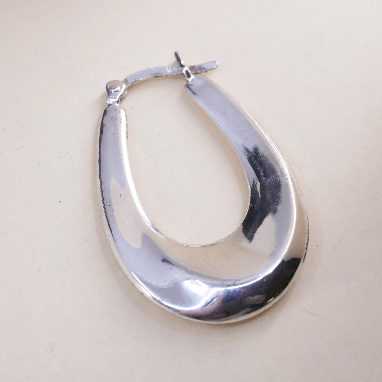 1.25", Vintage sterling silver loop single earring, primitive ribbed hoop