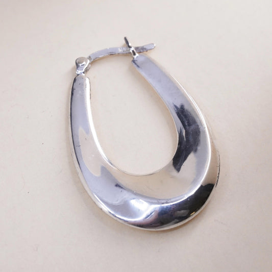 1.25", Vintage sterling silver loop single earring, primitive ribbed hoop
