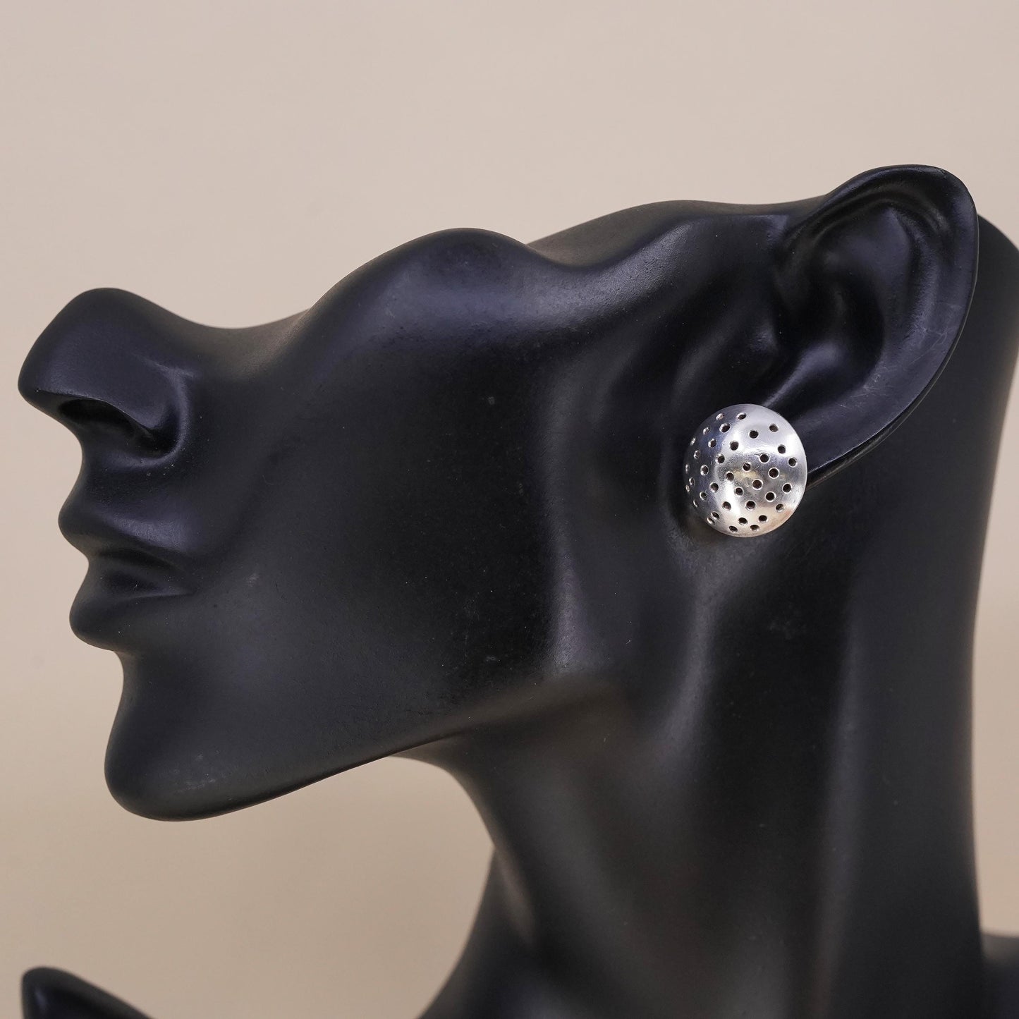 Vintage handmade single earring. Sterling 925 silver textured disc stud