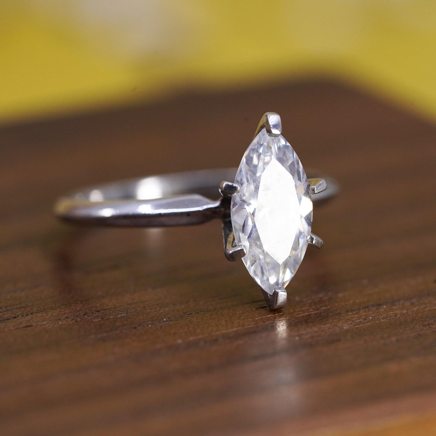 Size 8.25, vintage Sterling silver handmade ring, 925 engagement band with cz