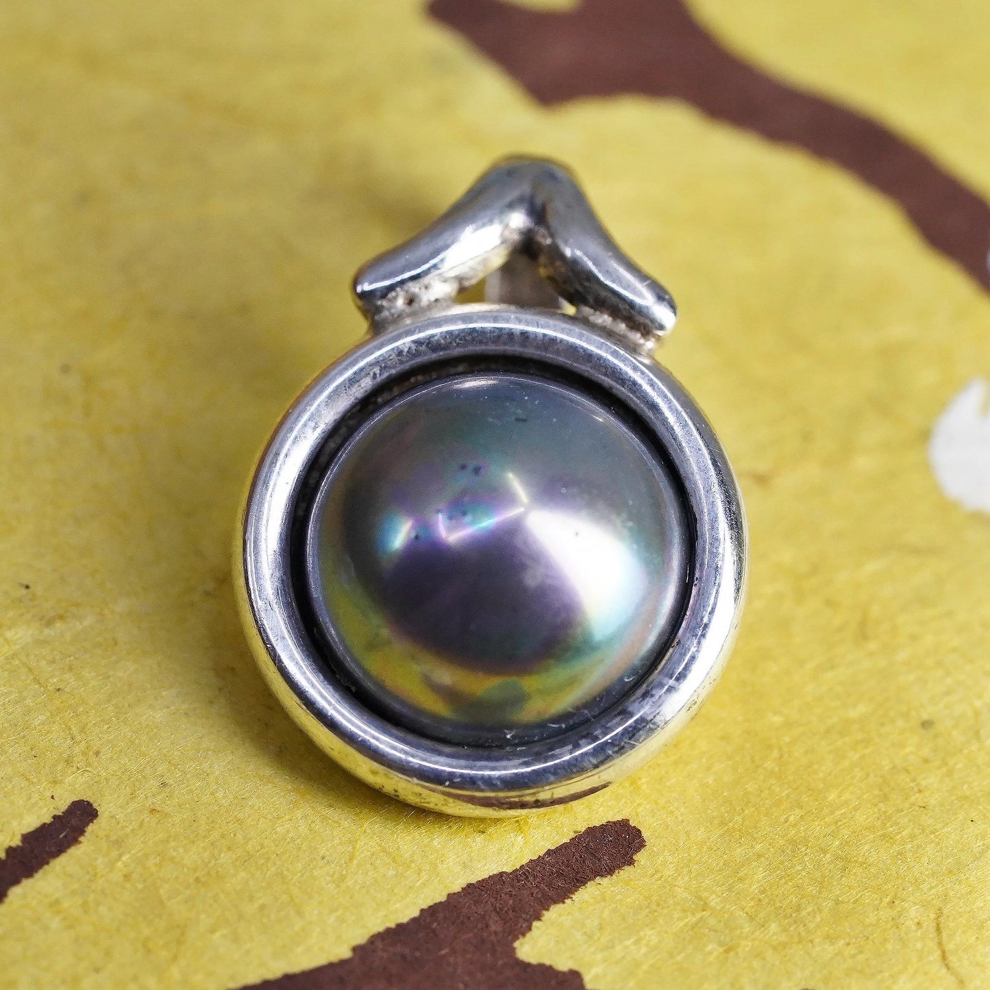 Vintage Barra Sterling silver pendant, 925 silver pendant with black pearl