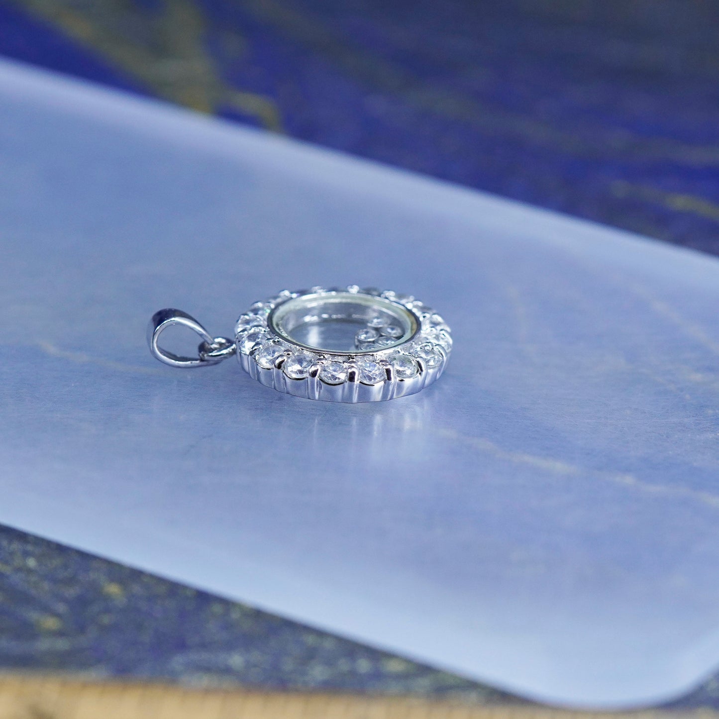 vintage Sterling 925 silver handmade circle pendant with dancing cz