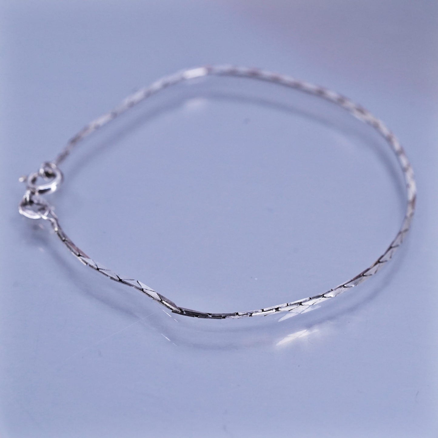 7”, 1mm, Sterling 925 silver handmade bracelet, textured snake link chain