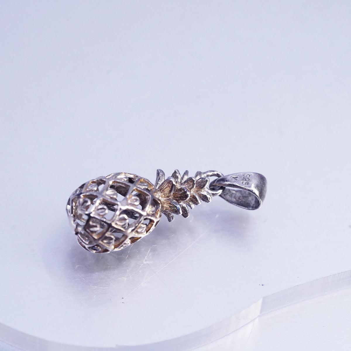 Vintage Sterling silver handmade charm, 925 pineapple pendant with heart