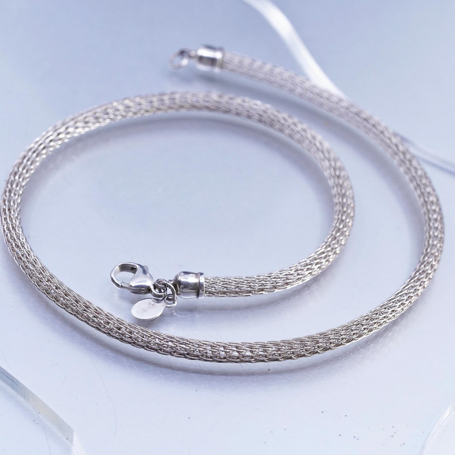 18” 4mm, vintage Sterling 925 silver handmade bold mesh chain necklace