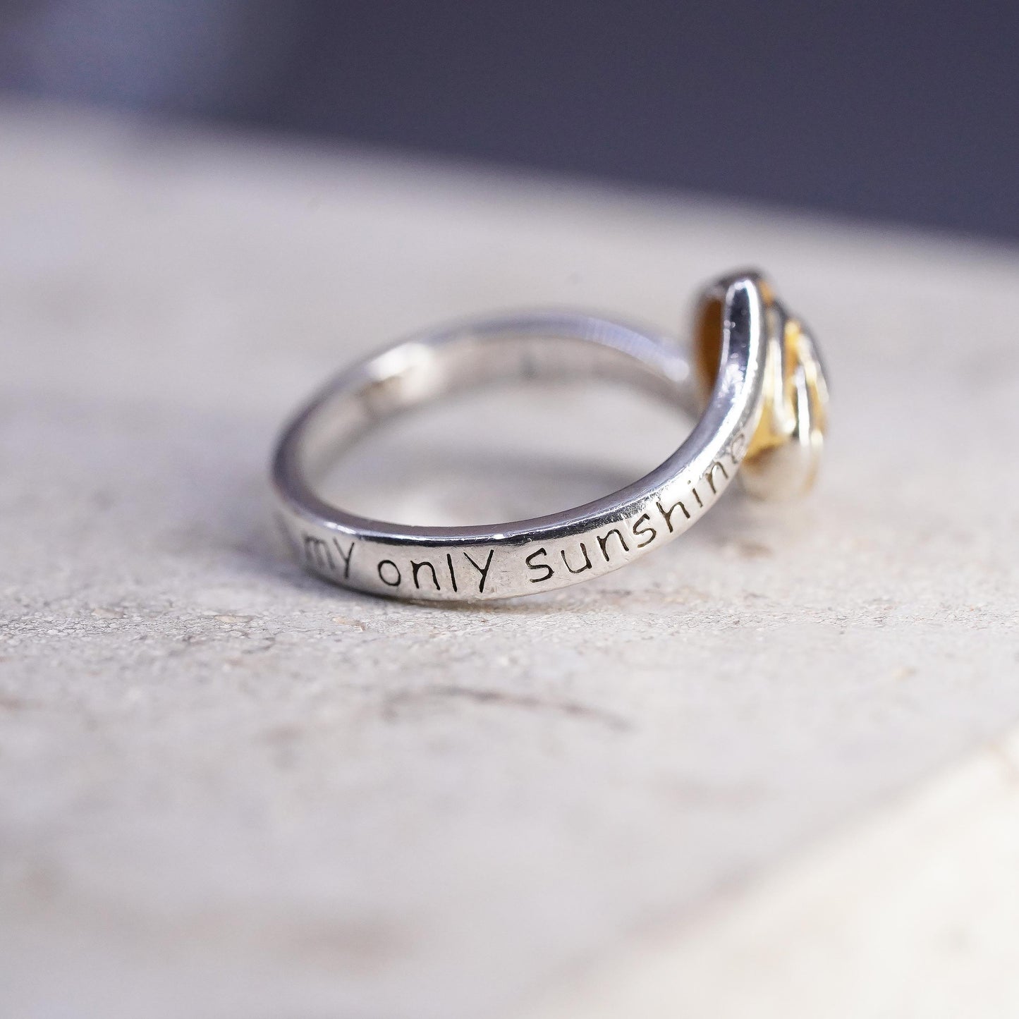 Size 4, vintage Sterling silver ring, 925 sun band “you are mine sunshine only